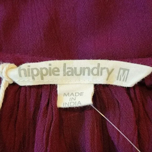 Hippie Laundry Maroon Embroidered Split Neck Ballon Sleeve Pheasant Blouse M - Picture 8 of 12